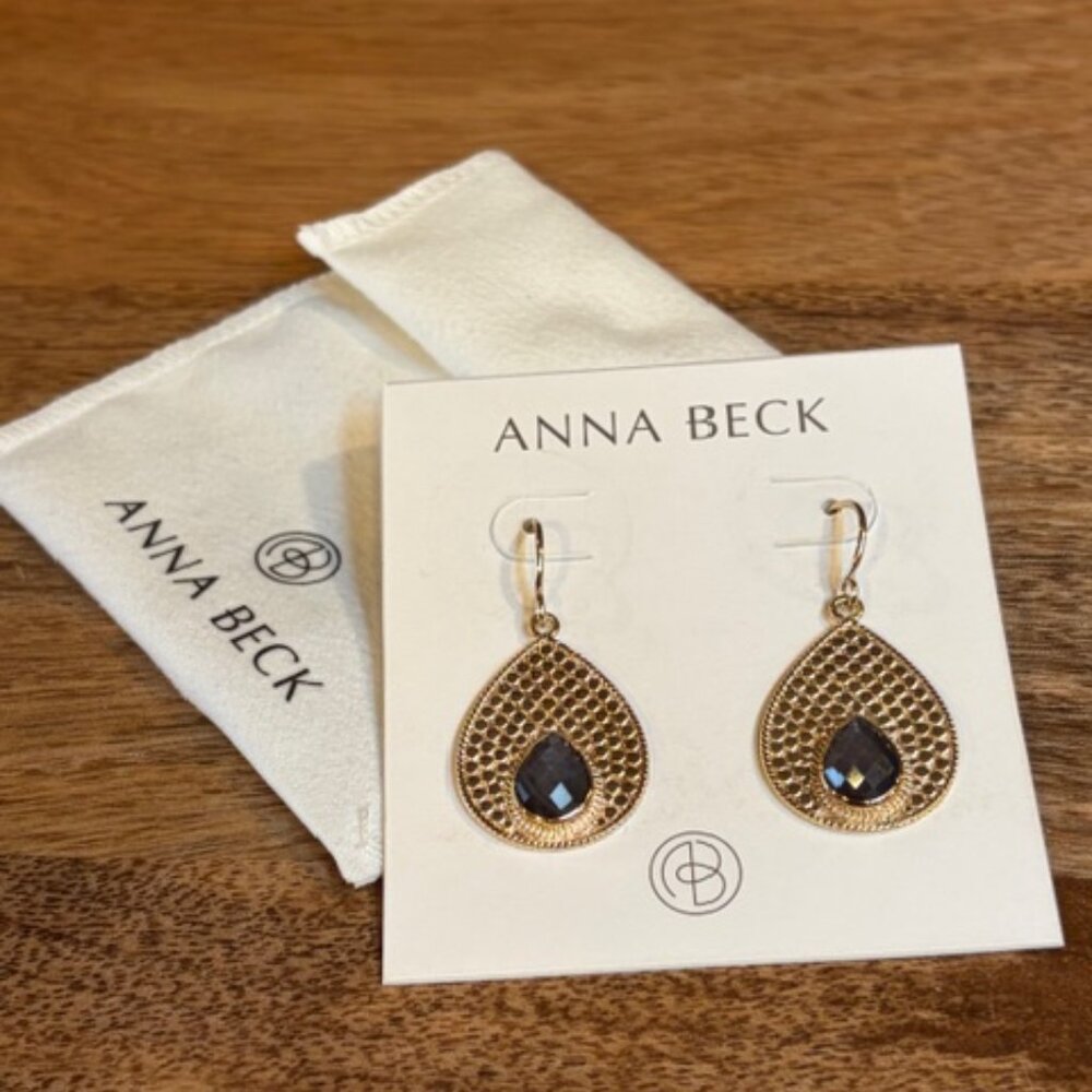 Anna Beck Gold Teardrop Earrings with Black Stones